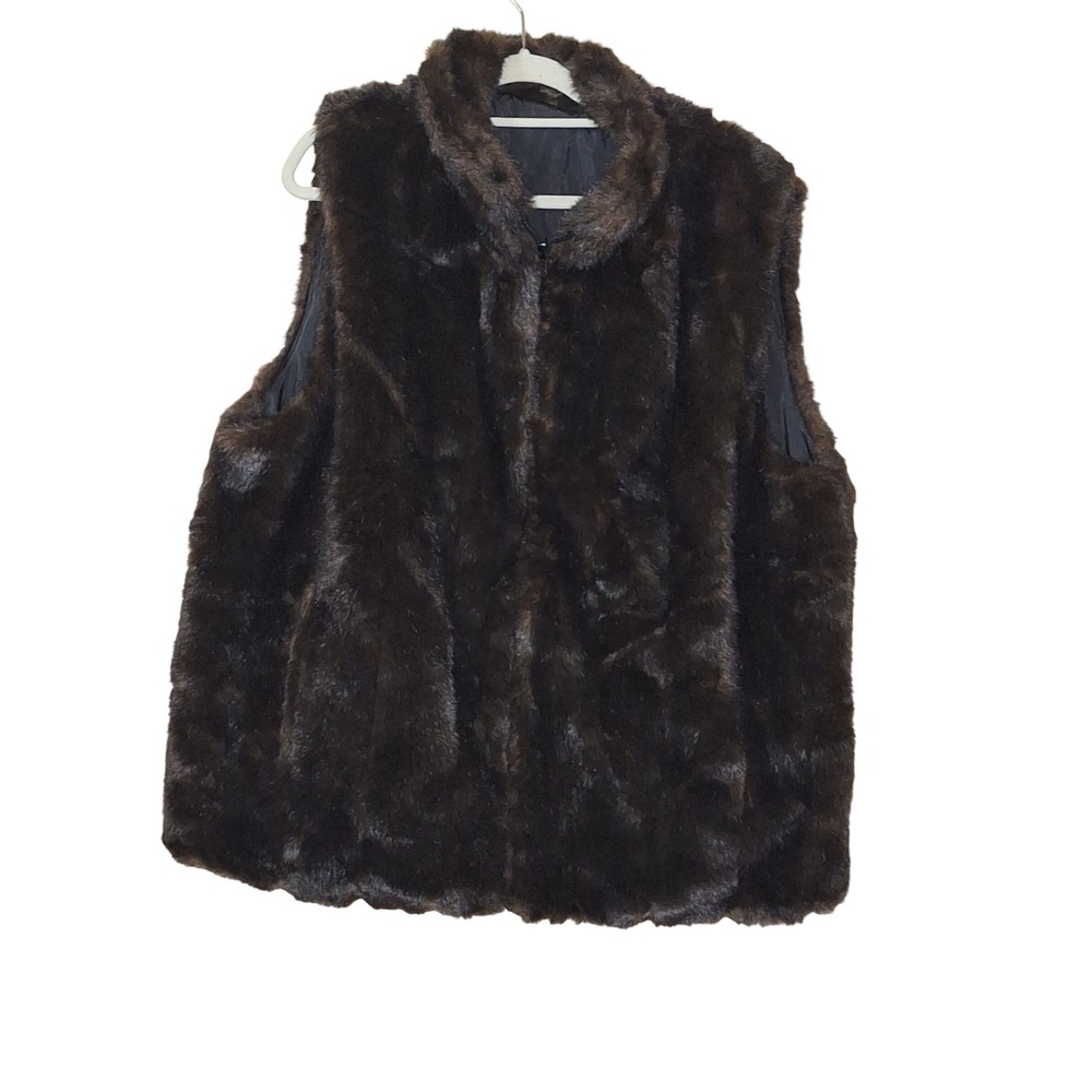 Cato Woman Reversible Faux Fur Vest Brown Black Zip Front Plus Size 22/24W